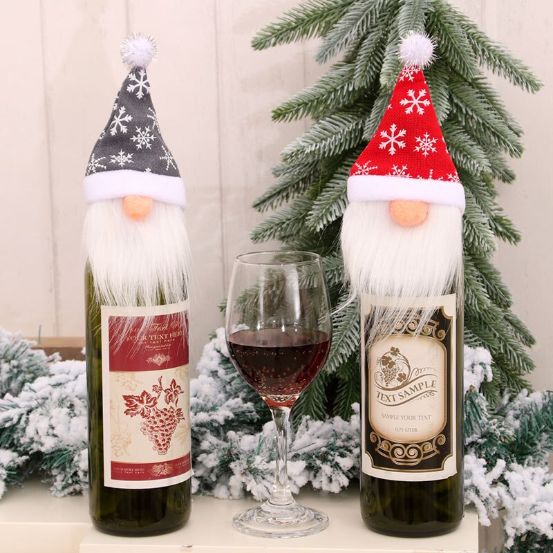 Kerst Wijnfles Decoratieve Cover Schattige Wijn Fles Kerstman Hoed Trui Fles Zakken Party Tafels Ornament