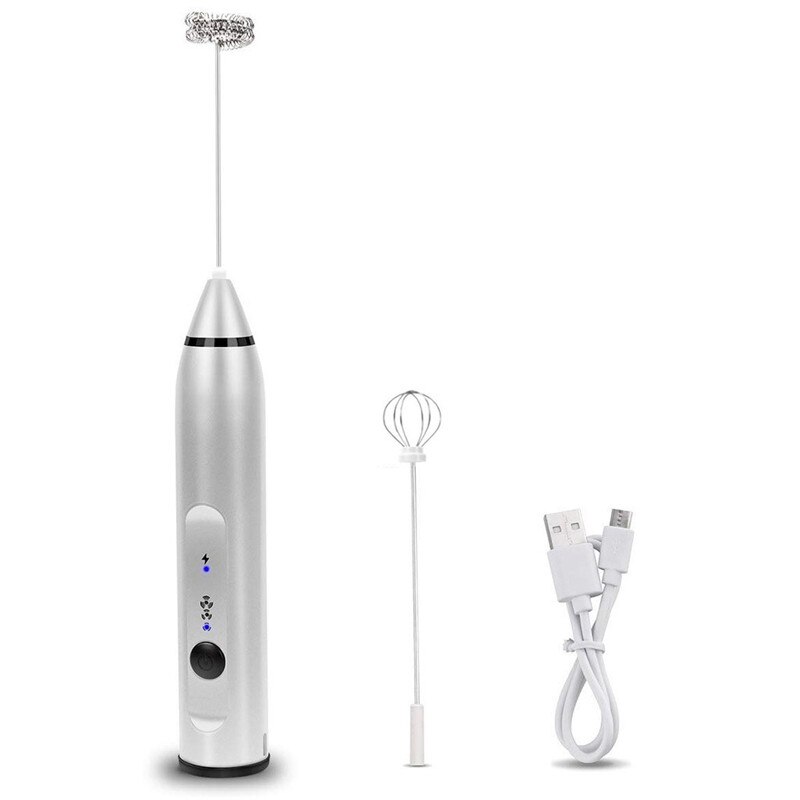 USB Oplaadbare Melkopschuimer Handheld Elektrische Schuim Maker Draagbare Drink Mixer Eiklopper Melkschuimer Latte Art Koffiezetapparaat: WHITE