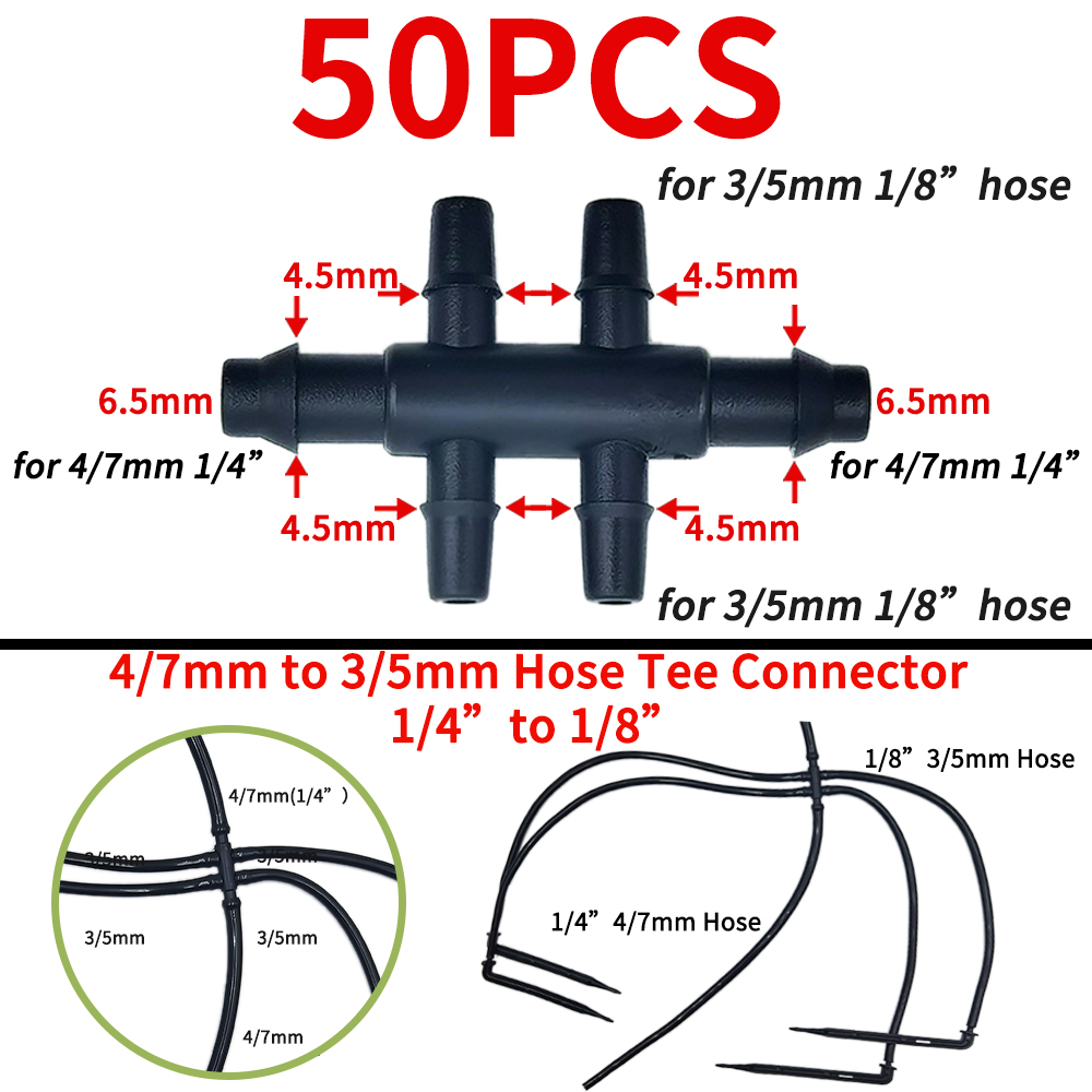 Oasis Garden Irrigation Connector Barbed Single Double Tee Elbow Drip Arrow Cross Coupling Watering Fitting for 3/5 4/7mm Hose