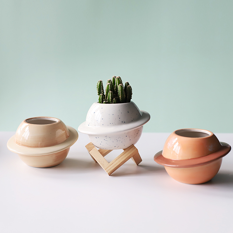 Planet keramikkruka suckulentkrukor balkongdekorationer macetas de ceramica skrivbordsdekor mini växt blomkruka trädgård