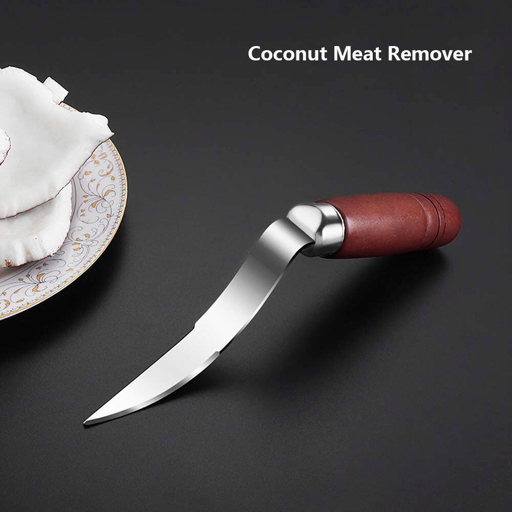 1Pc Coconut Tool Kokosnoot Vlees Remover Duurzaam Houten Handvat Rvs Kokosnoot Opener Schraper Mes Voor Keuken