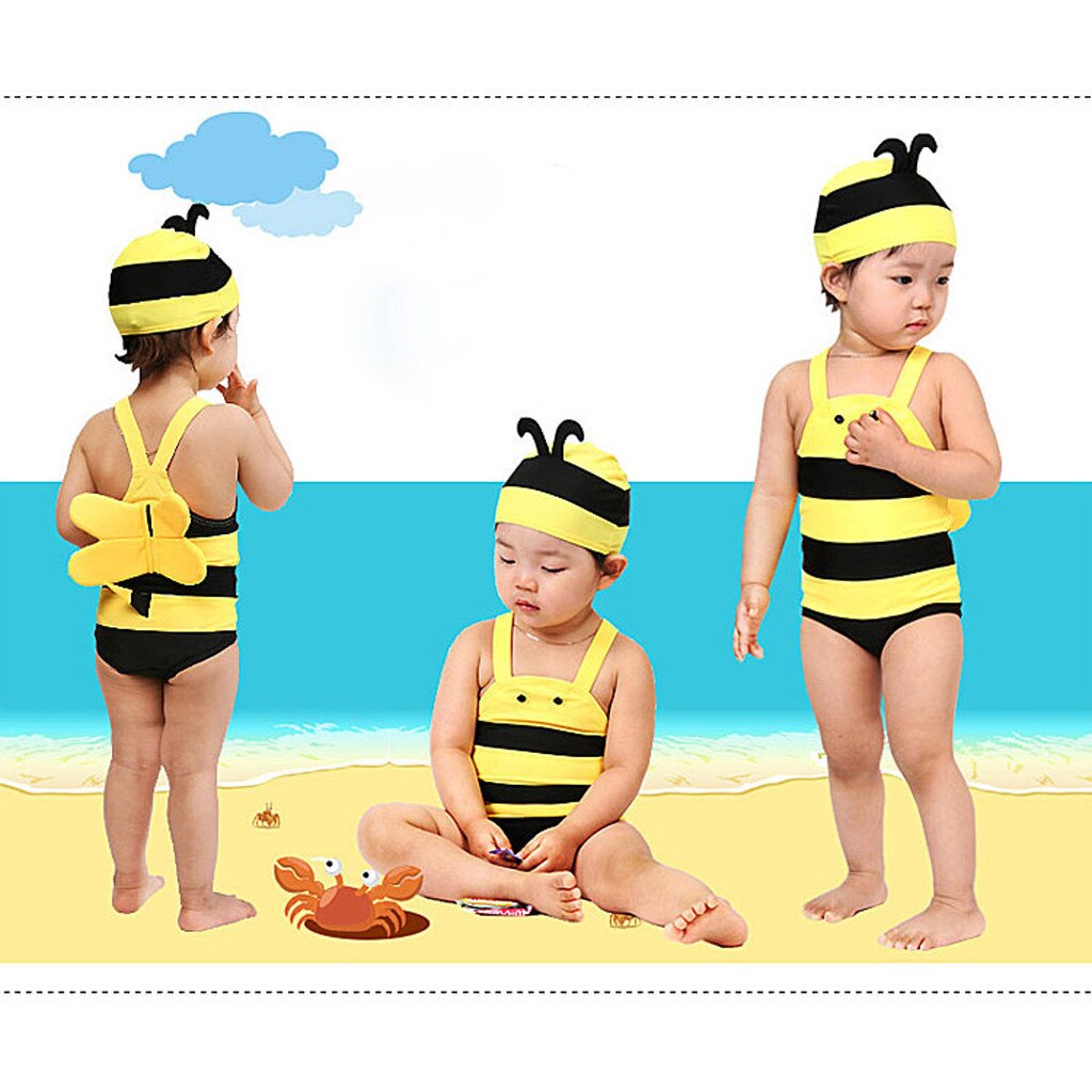 Kleinkind kinder Baby Junge Mädchen Sleeveless bee Cartoon Strand Bademode Straps Set Outfits Beachwear Casual Neue Badeanzug