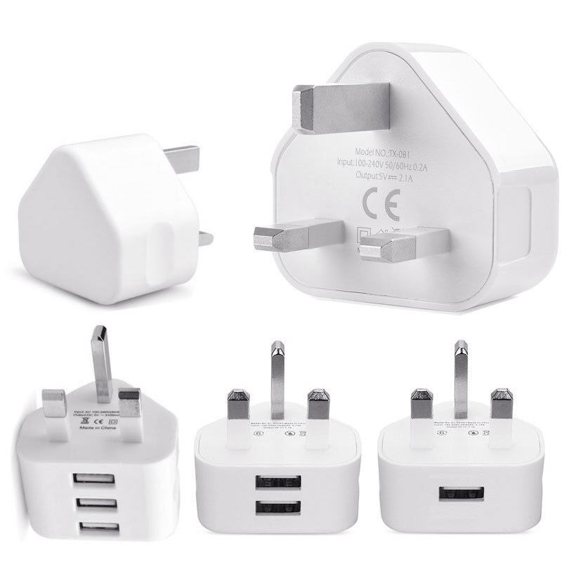 Universal 1/2/3-Port USB UK Stecker 3 Pin Wand Ladegerät Adapter mit 1/2/3 USB Ports Reise Ladegerät lade für Telefon X Samsung S9: 1USB Port