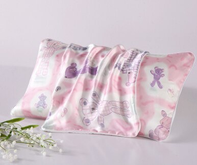 Børn 100%  naturlig silke pudebetræk dobbeltsidet pudebetræk til sund søvn baby tegneserie farve køle pudebetræk: Lyserød