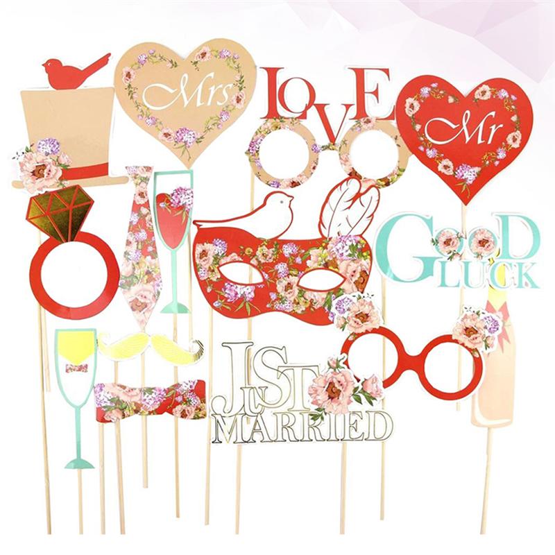 16pcs Wedding Paper Handheld Photo Props Set Photo Booth Props Set Photography Accessories Wedding Party Supplies for Couple