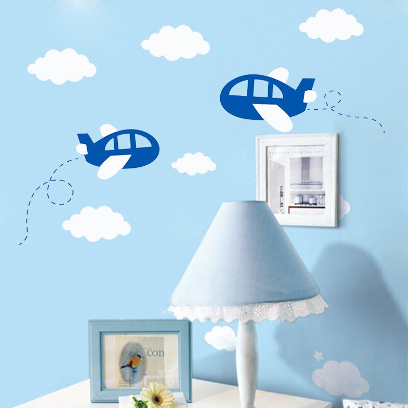 Airplane Wall Sticker Large Nursery Decor Wall Stickers For Kids Room Aircraft Wall Art Decals Plane Clouds Decal Art T180313