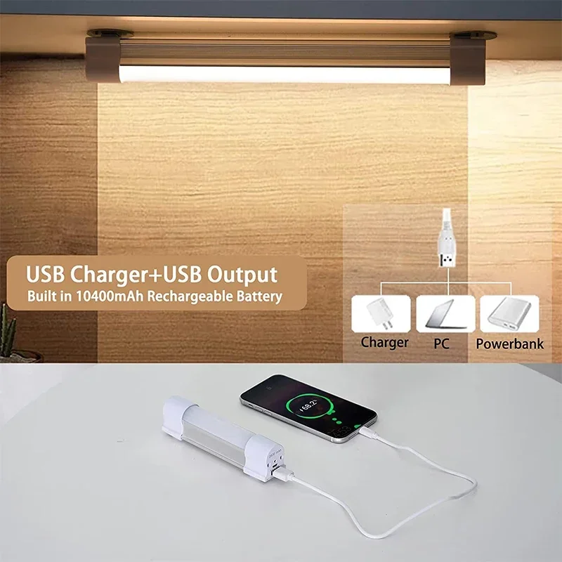 Oplaadbare noodlamp met 30w/60w/120w led-buizen en magnetische aantrekkingskracht, 6000 lumen, geschikt voor kamperen, werk, dimmen en als kastlamp.