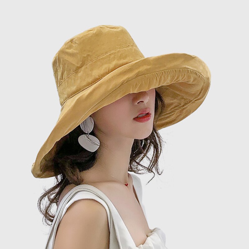 Sombrero de sol para mujer, de verano, playa, ala ancha, protector solar para exteriores, sombrero de viaje enrollado, sombrero de pescador de doble cara FK88