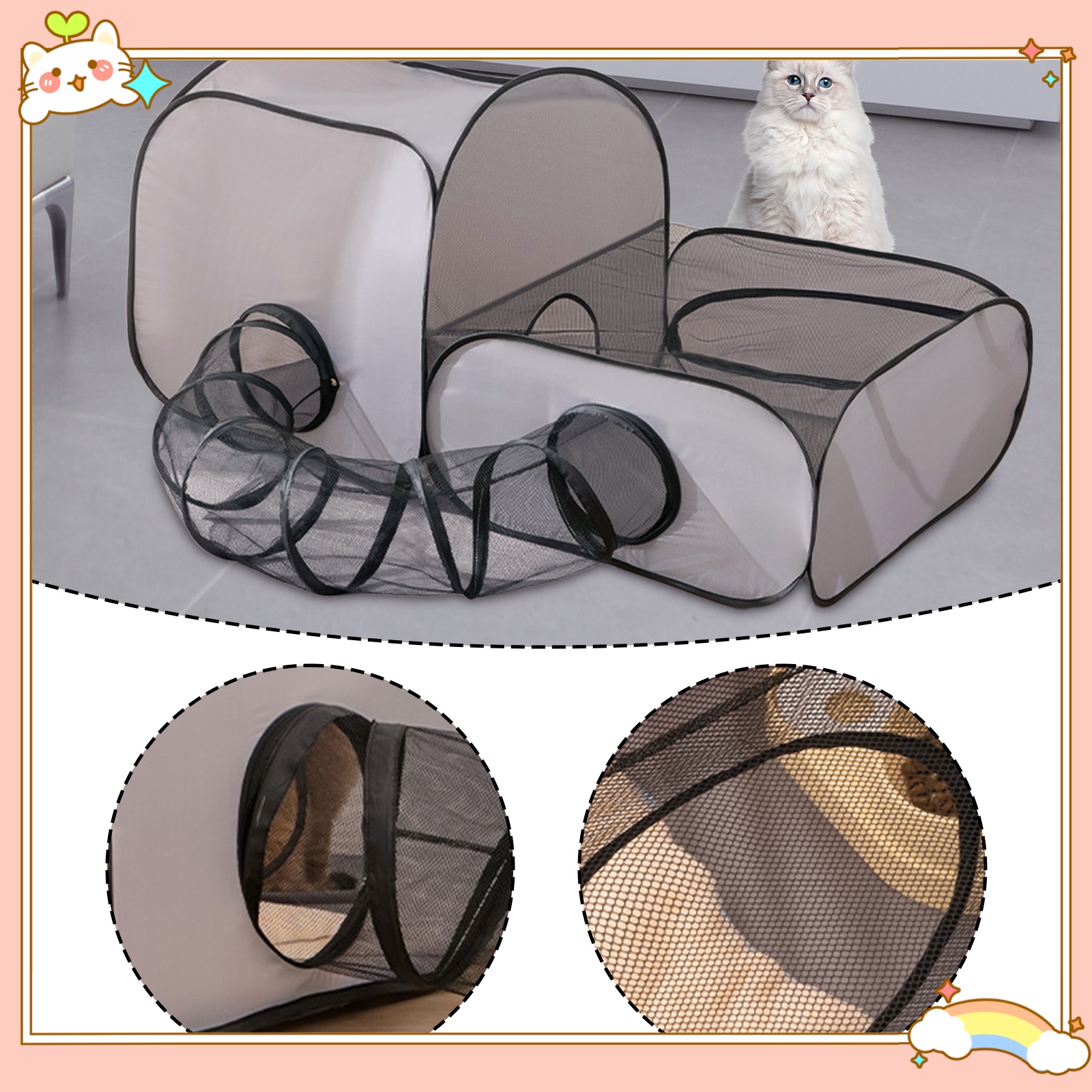 Tubo de túnel para gatos, casa de juegos práctica doblada para hámster, conejito, tienda de campaña plegable para interiores, juguete divertido para gatitos