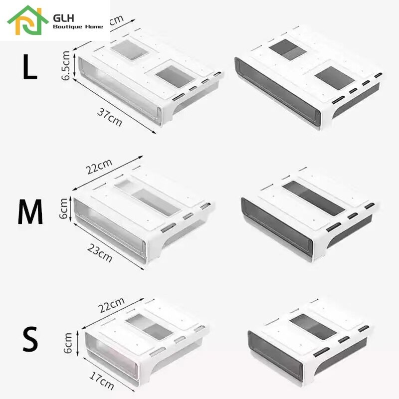 Under Desk Hidden Drawer Box Plastic Kitchen Storage Holder Desk Organizer Memo Pen Stationery Storage Box Case