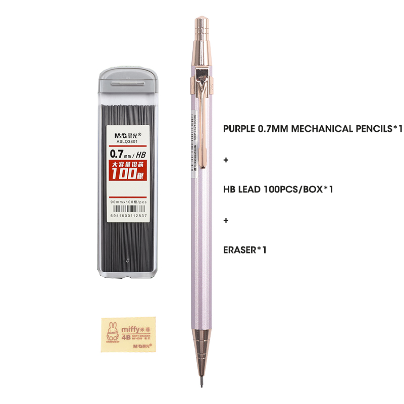 M&amp;G Full Metal Mechanical Pencils Morandi Color 0.5mm HB Lead Refill Student Writing Automatic Pencils Lapiseira School Supplies: 0.7mm 3pcs Purple