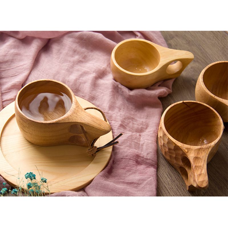Träkopp te kaffe mugg bärbar utomhus naturlig trä dricksmjölk kopp med handtag heminredning drinkware kuksa kasa tekopp