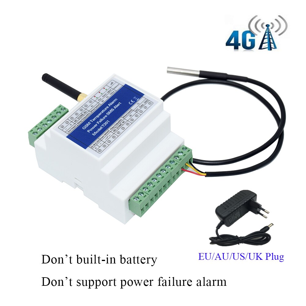 Din-Rail 4G Lte Gsm Sms Afstandsbediening Temperatuur Status Monitor Alarm Met 2 Relais Uitgang Stroomuitval herinneren: 4G Version Type B