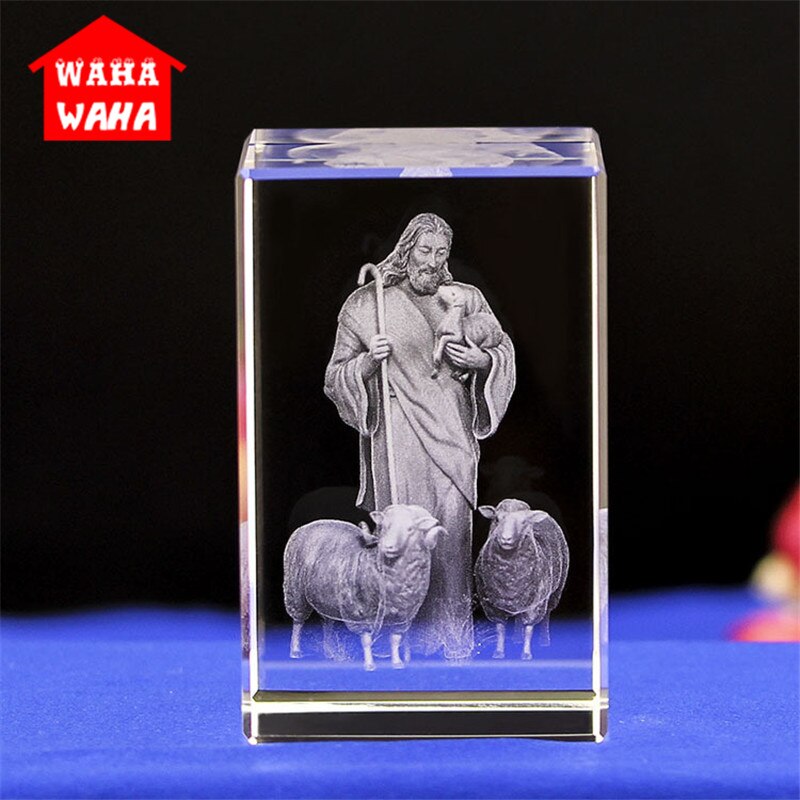 Jesus 3D Engraved Crystal Crystal Carving Table Crafts Cross Ornaments Jesus Shepherd Catholic Souvenirs of Jesus Series