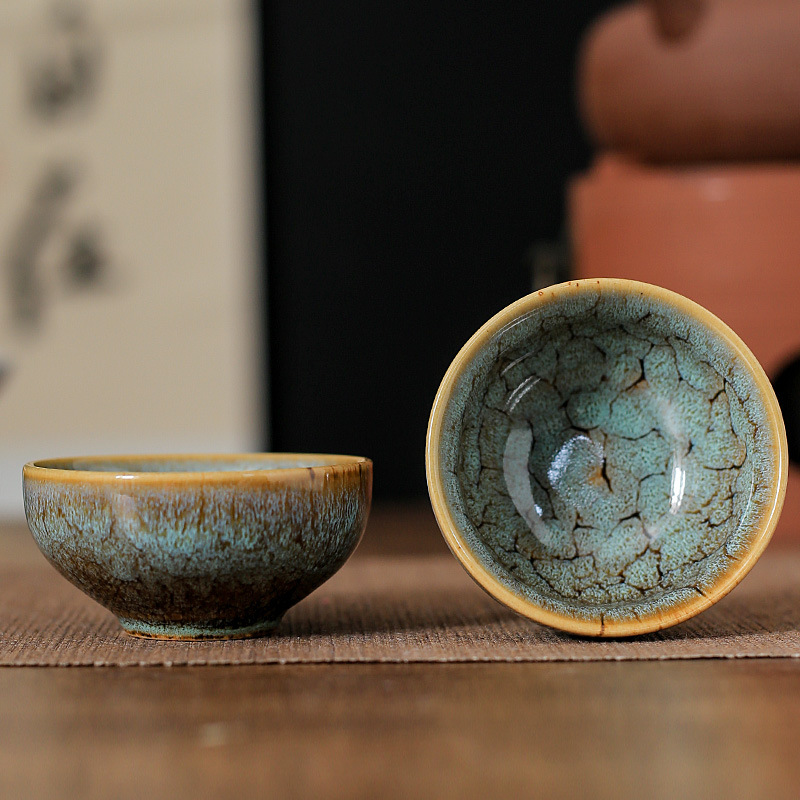 45ml copo de cerâmica doméstico forno mudança xícara de chá mestre copo de degustação copo de água azul cetim tigela de chá jianzhan casa de chá cha teaware: Cinza rosado