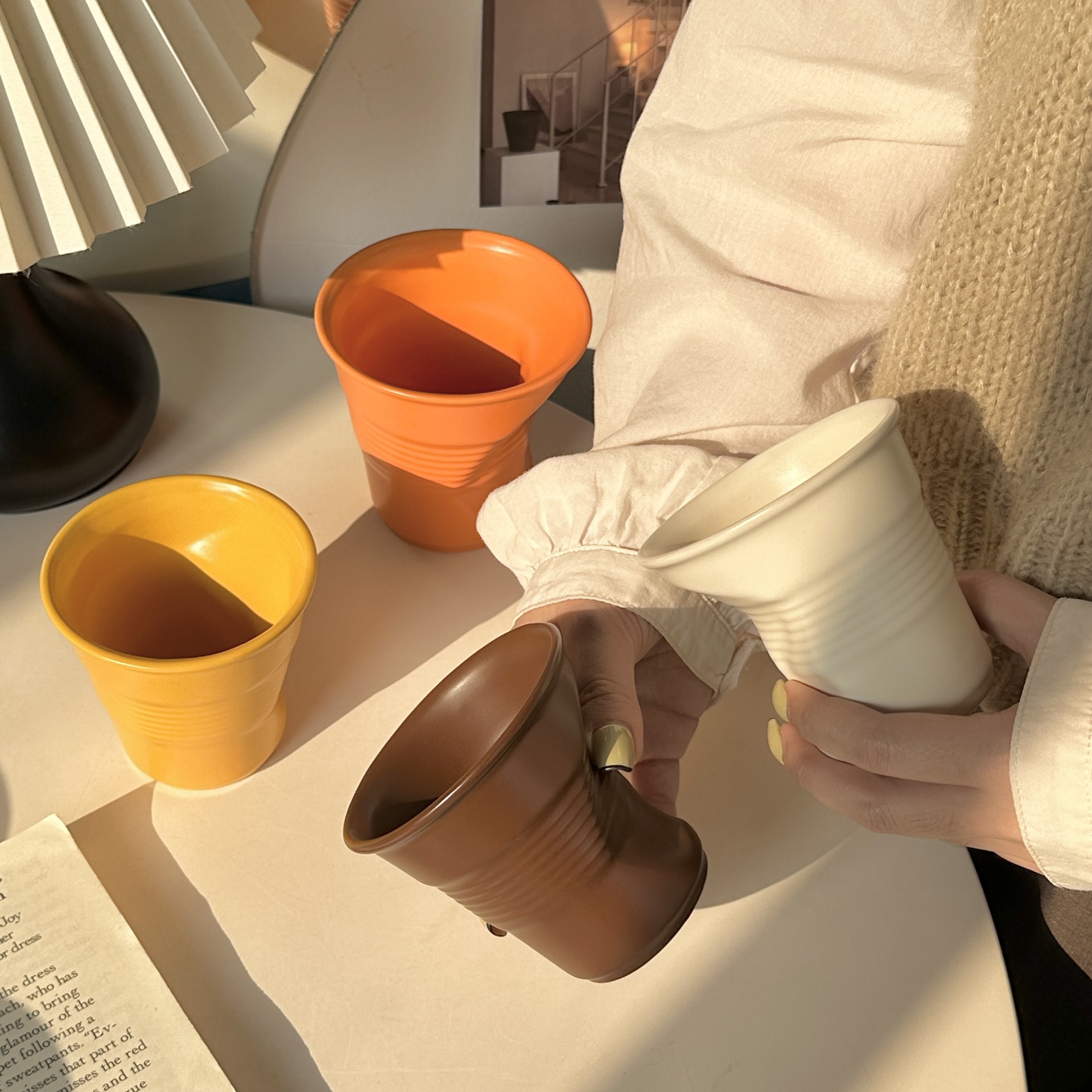 Taza de café Irregular de cerámica, taza de café de Color puro de 200/400ml, taza de leche, bebidas de té, taza de agua, tazas de vaso para el hogar y la Oficina