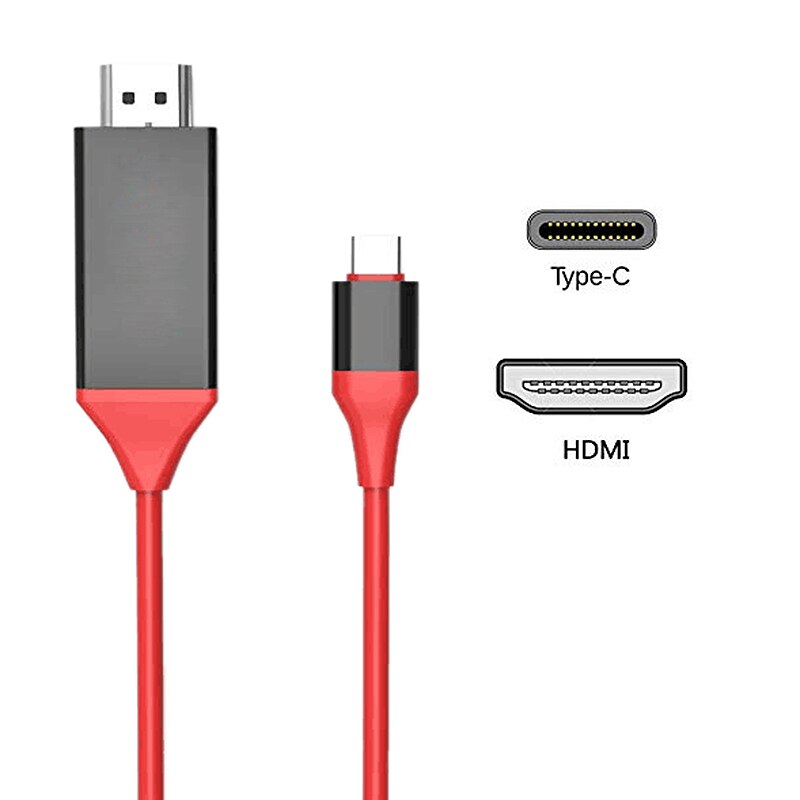 Kebidu type c til hdmi kabel han til mand usb-c hdmi kabel konverter 2m 4k 1080p usb 3.1 udvid adapter til macbook samsung  s8: Rød