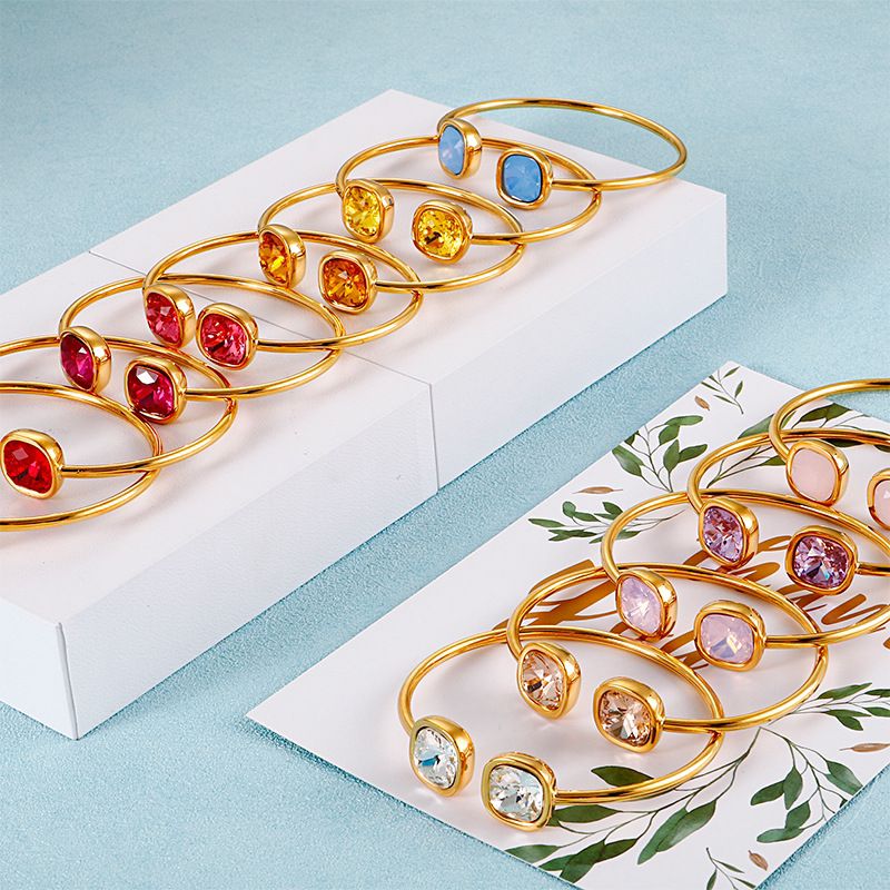 Pulseira feminina de aço inoxidável, joia feminina feita em aço inoxidável com pedra gema aberta