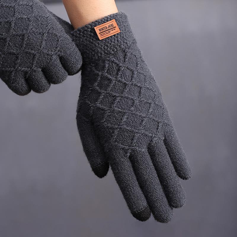 Warm Knitted Gloves For Men Outdoor Skiing Fishing Mittens Winter Touch Screen Game Glove Fleece Plush Mittens Thicken Mitt