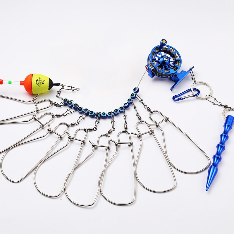 Vissen Lock Gesp Met Reel Rvs Lanyard Levende Vis Lock Riem Visgerei Stringer Visdobbers Reel Beste: blue 5 fish lock