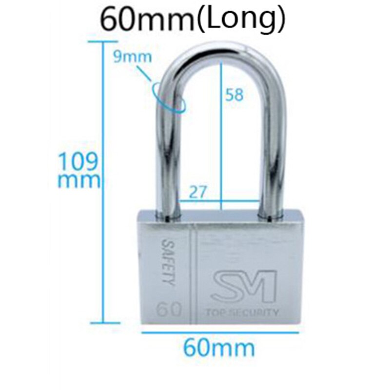 Rustfrit stål hængelås skab udendørs lås holdbar brug heavy duty høj sikkerhed solid lås dør gate box sikkerhed: Lang 60mm