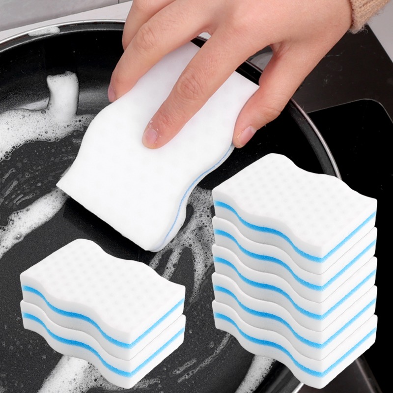 3 Layer Magic Sponge Eraser Cleaning Pads for Bathroom Kitchen Floor Bathtub Toilet Baseboard Wall Cleaner Blue White Sponge