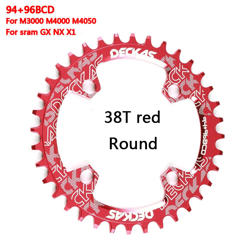 DECKAS 94 + 96 BCD fietskettingwiel Ronde/Ovaal 32T 34T 36T 38T MTB kettingblad Mountain Crown voor M4000 M4050 GXs NX X1 Crank: Blauw