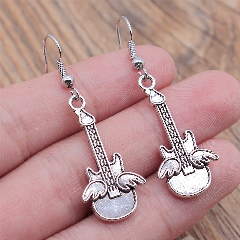 Musical Jewelry Earrings Musical Note Microphone Drum Guitar Violin Shaped Dangle Earrings For Girls Women: Vermeil
