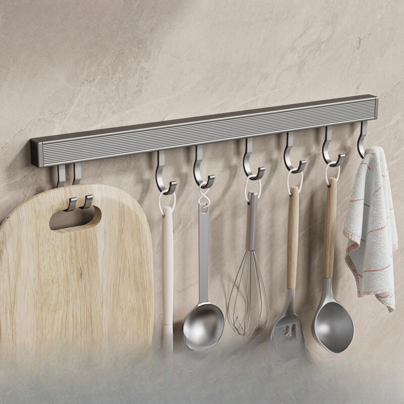 Ganchos de aluminio montados en la pared para cocina, espacio libre de perforaciones, soporte de almacenamiento para utensilios de cocina, perchas para bata, toalla y abrigo, 20/30/40cm