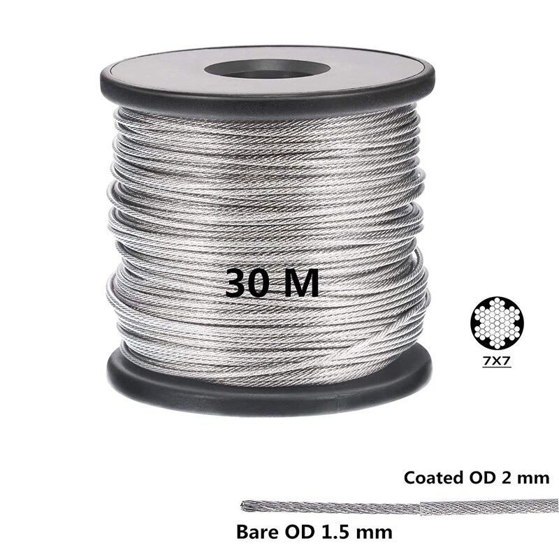 Garden Wire/Picture Wire/Wire Trellis Kit,30M Heavy Duty Stainless Steel Cable Rope, Lag Screw Eye Screw