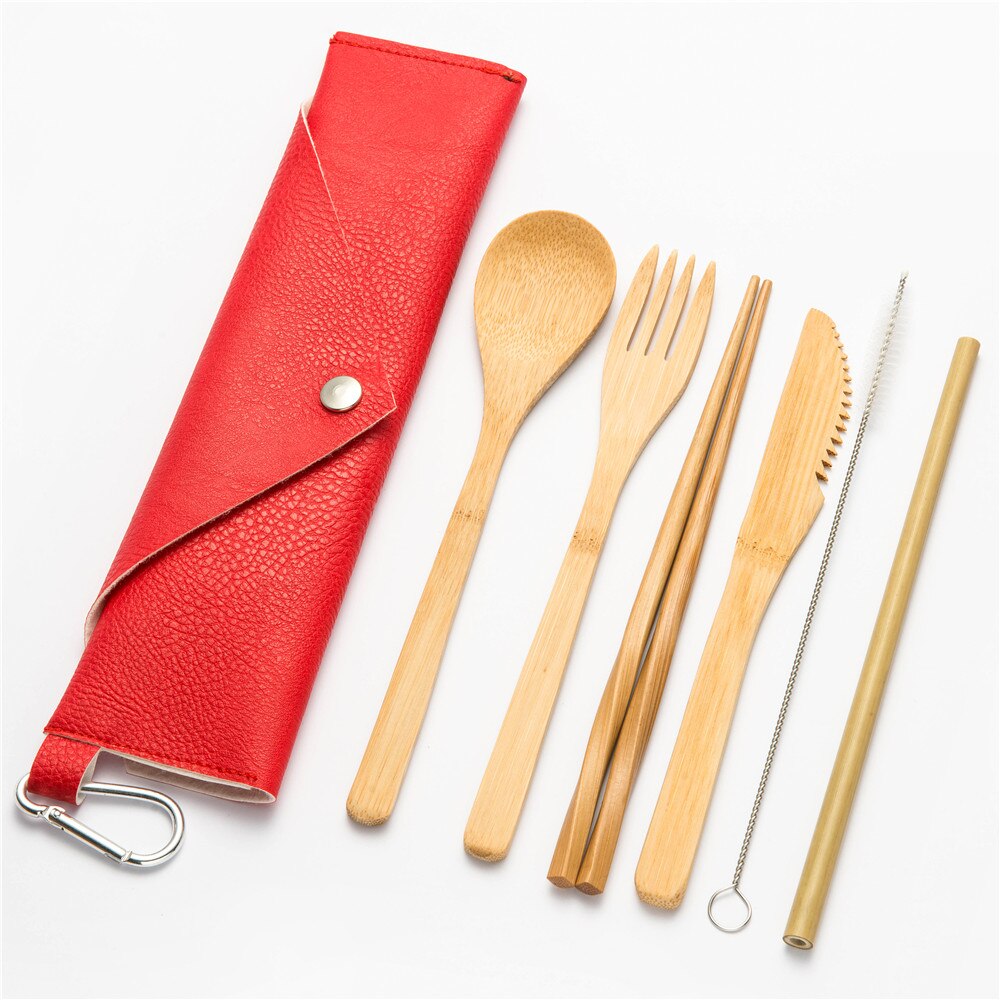 Eco-vriendelijke Reizen Herbruikbare Draagbare Bamboe Bestek Set Lepel Vork Eetstokje Sets 6 stks/set Straw Keuken Voedsel Servies Set