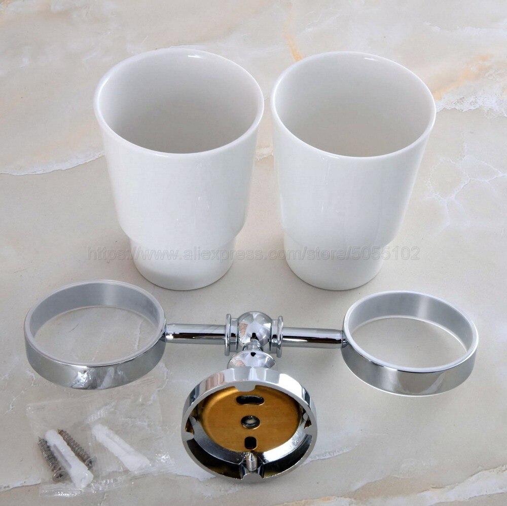Modern Style Polished Chrome Toothbrush Holder Bathroom Accessories Toothbrush Holder Ceramic Cup Wall Mount zba798