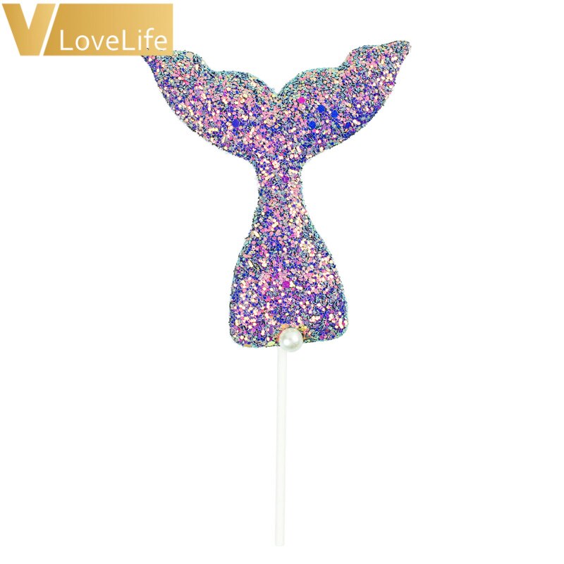 Glittering Mermaid Tail Cake Topper Under The Sea Ocean Theme Birthday Party Sequin Cupcake Decor Wedding Baby Shower Supplies: multi color style B