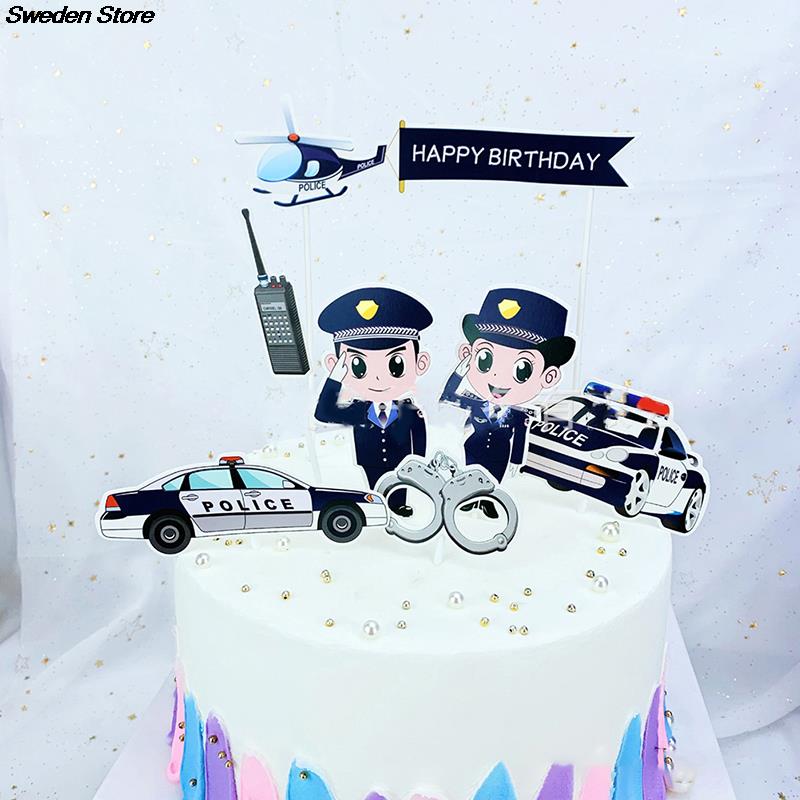 Garniture de gâteau de Police, 7 pièces, menottes d&#39;avion de policier pour homme et fille, décoration de fête d&#39;anniversaire pour enfants, garçon et fille