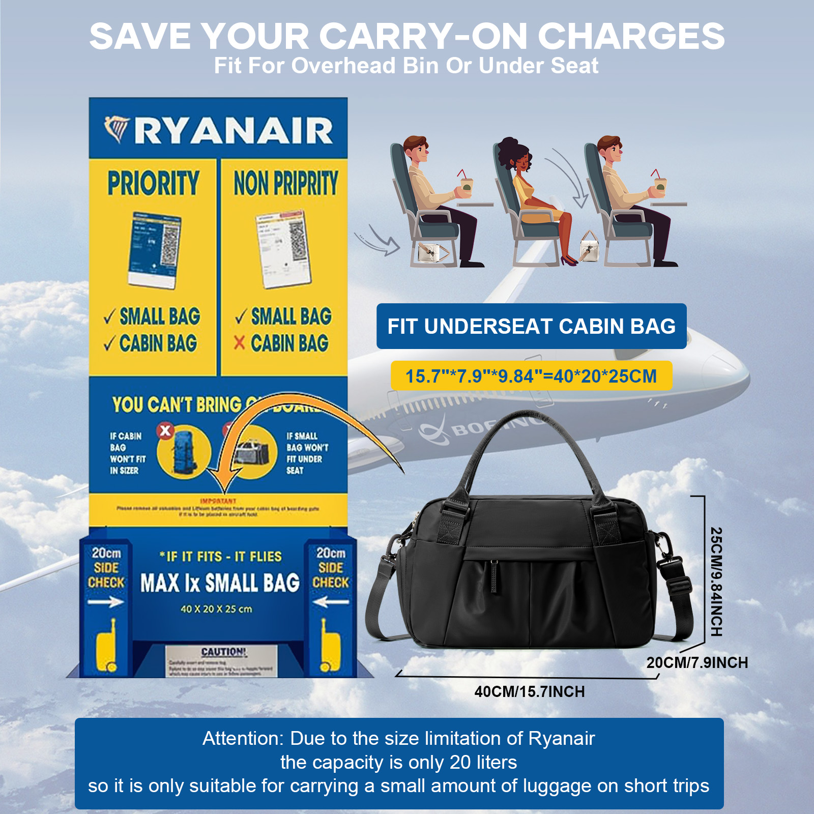 Borse da viaggio da palestra per donna uomo, borse da viaggio per bagagli a mano 40x20x25 Borsa Ryanair, borsa a tracolla impermeabile Borsa da fitness per esercizi