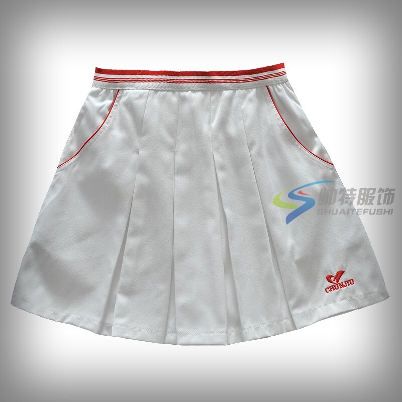 Kvinder tennis sports nederdel fitness gymnastik badminton skort autentiske sportsbeklædning plisserede nederdele til piger med sikkerhedsshorts: Hvid rød / L