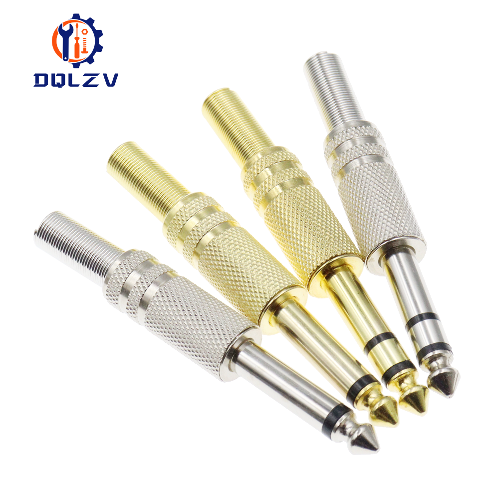 Adaptador de conector de Audio Mono macho, conector Jack dorado de 6,35 MM, conectores estéreo de Audio de soldadura macho de 1/4 pulgadas