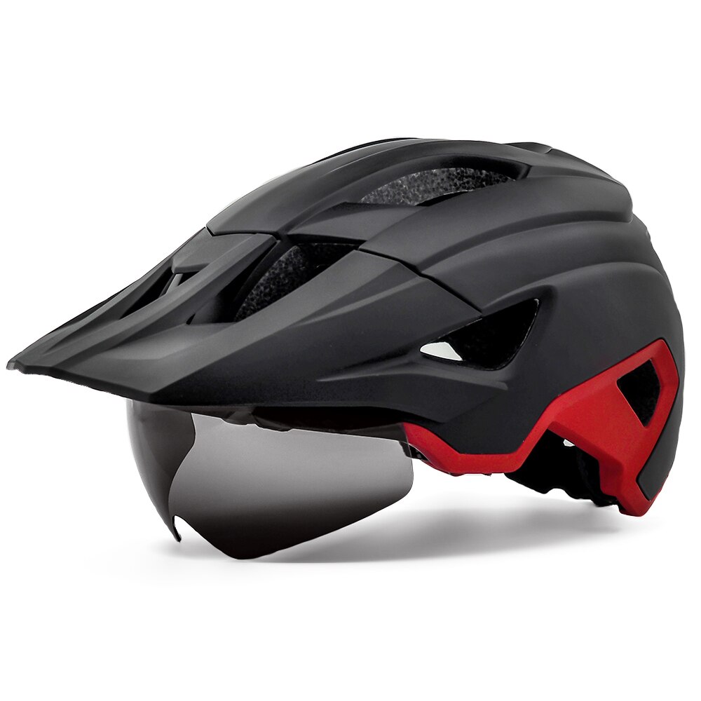 Mtb Helm Fietsen Mannen Vrouwen Rijden Met Achterlicht En Zonneklep Goggles Xc Weg Mountainbike Helmen Met Lens casco Ciclismo: Black red