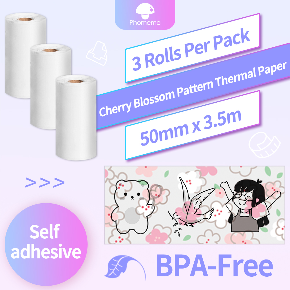 M02 Zelfklevende Thermisch Papier Bpa Gratis Afdrukken Thermische Foto Sticker Rolling Papier Voor Phomemo M02/M02S/m02Pro Mini Printer: Sakura Sricker