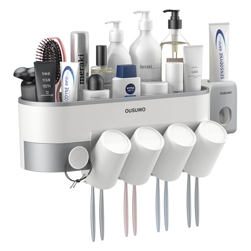 Bathroom Accessories Sets Magnetic Toothbrush Holder With Cup Toothpaste Dispenser Toiletries Storage Rack Toothpaste Squeezer