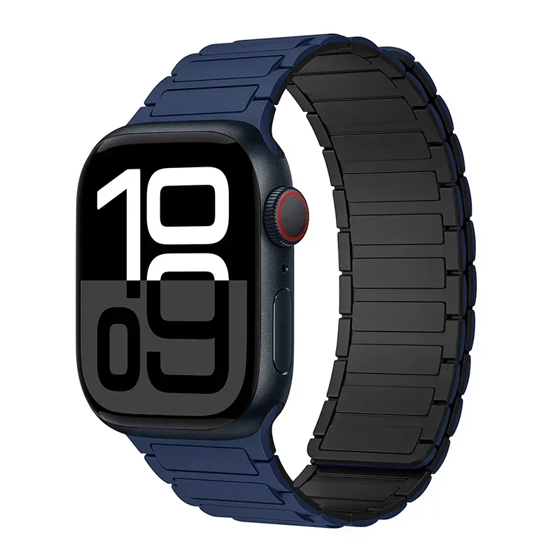 Magnetarmband für Apfel Uhr Band 45 mm 44 mm 40 mm 46 mm 41 mm 42 mm 38 Silikonarmband iWatch Serie 8 7 6 Se 9 10 Ultra 2 49 mm: Dunkelblau Schwarz / 14mm