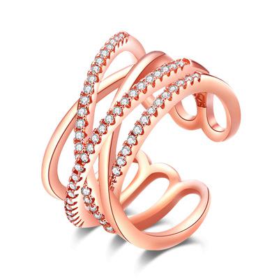 Ring Double-layer Line Zircon Simple 925 Sterling Silver Gold Color Ring Rings For Women Anel Jewelry Jewellery Aneis Love: rose gold