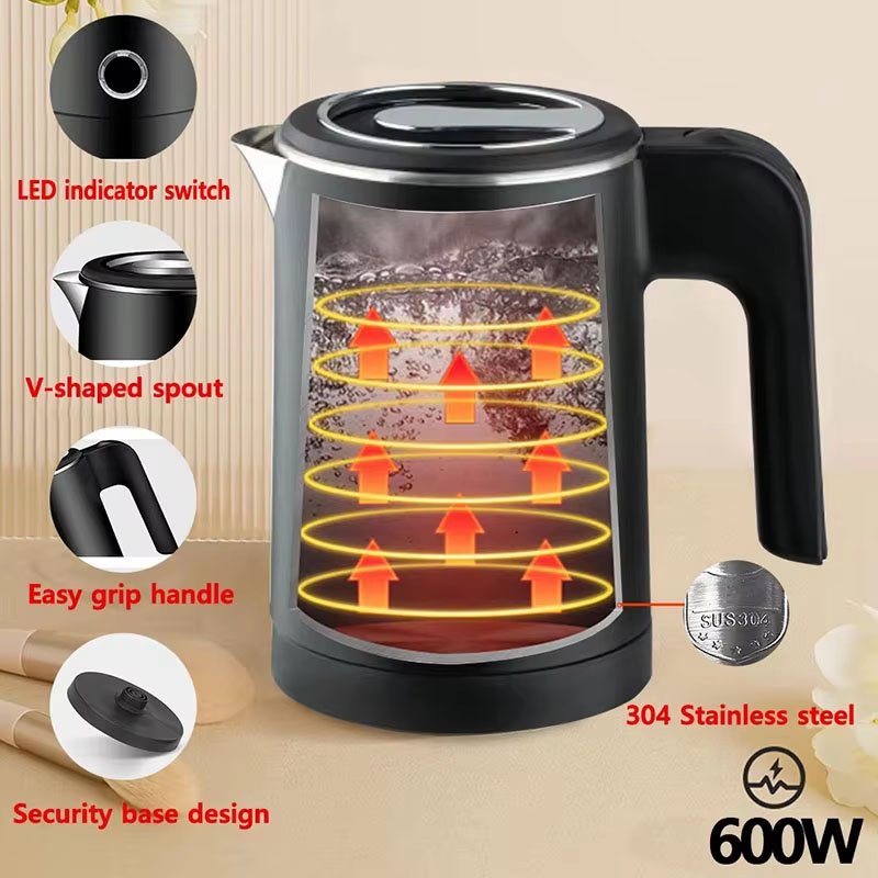 Draagbare roestvrijstalen waterkoker Theepot Koffieketel 500 ml capaciteit met LED-display Uitschakelen bij het koken van een veilige waterkoker