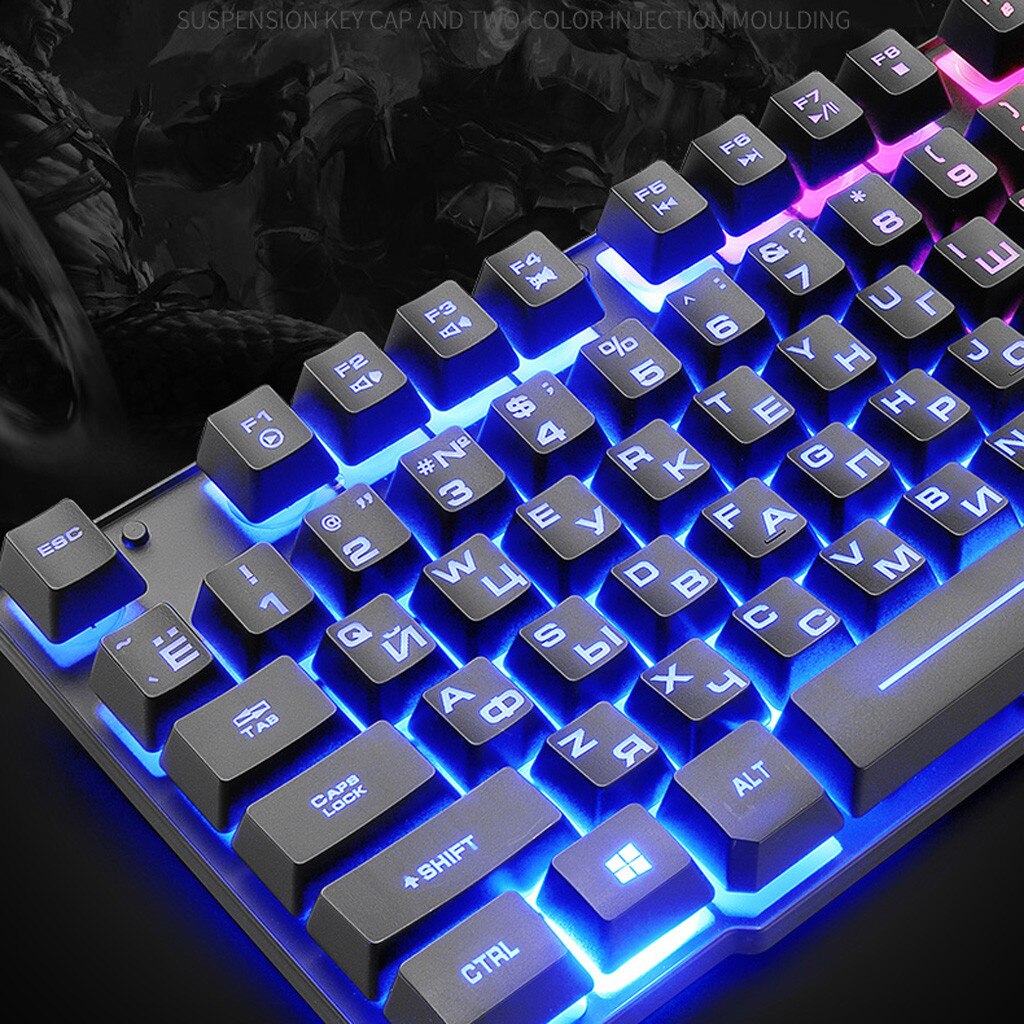 wired gaming keyboard and mouse set rainbow backlit USB ergonomic game English Russian keyboard and mouse set