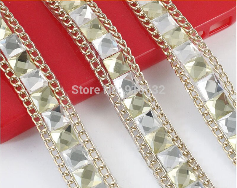 1 gård 8mm krystaller med forgyldt kæde med blondebånd til bryllupskage båndsyning gør-det-selv mobiltelefon etui
