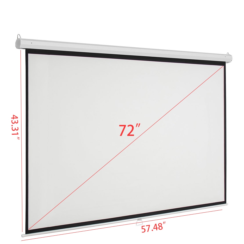 Manual Pull Down Projector Screen 72 inch 4:3 HD Widescreen Retractable Auto-Locking Portable Projection Screen