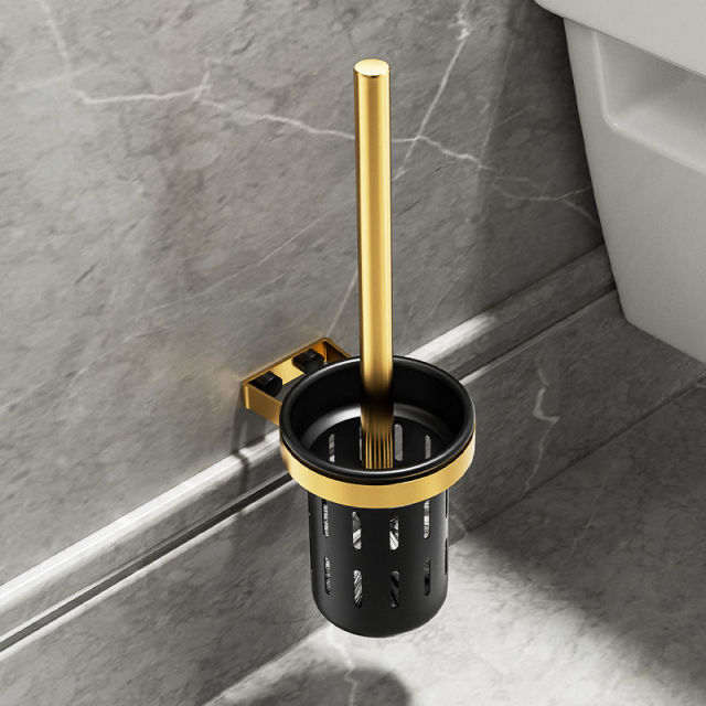 Slagfrit badeværelsestilbehør sort guld luksus badeværelseshyldeplads aluminium badeværelsesarrangør toiletholder håndklædeholder: Toilet børste
