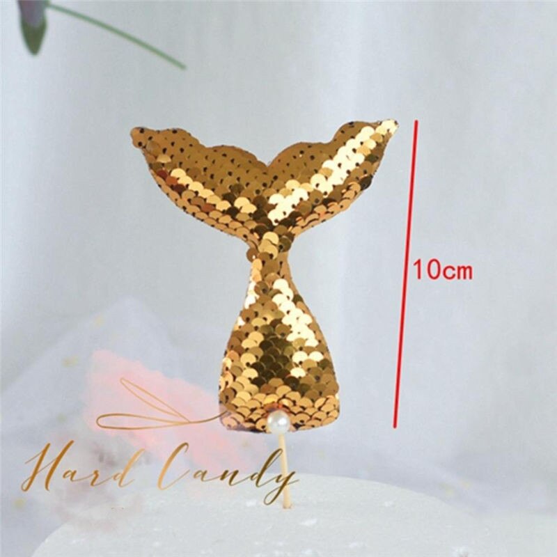 Sequins Happy Birthday Cake Topper Mermaid Tail Cake Topper Decoration For Kids' Birthday Party Wedding Cupcake Decor