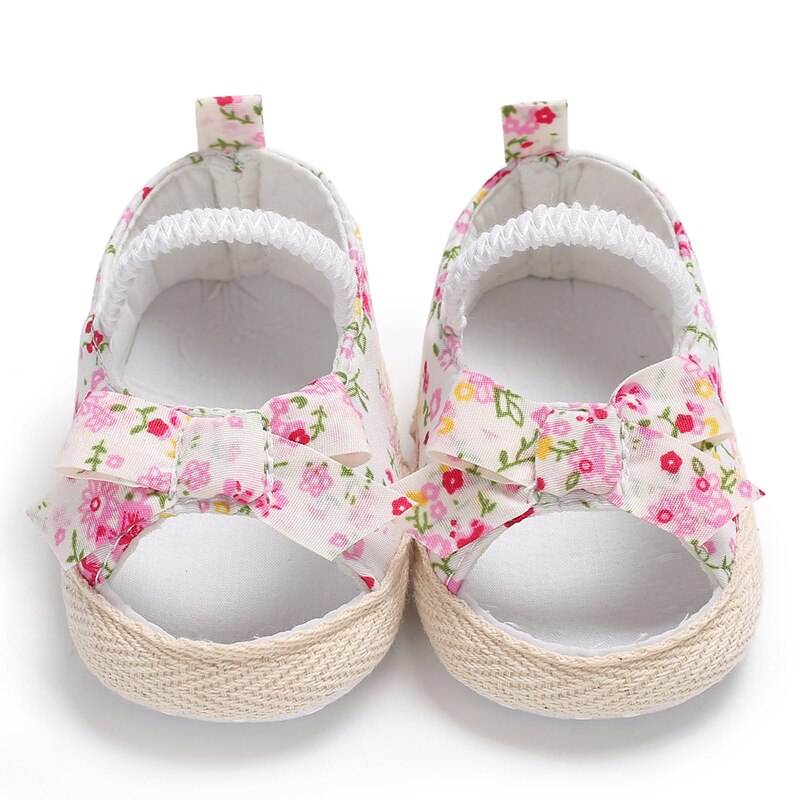 Summer Baby Girls Sandal Cute Kids Canvas Shoes Lace Floral Bow Flat With Heel Slip On Sweet Casual Shoes Outfit 3-18M