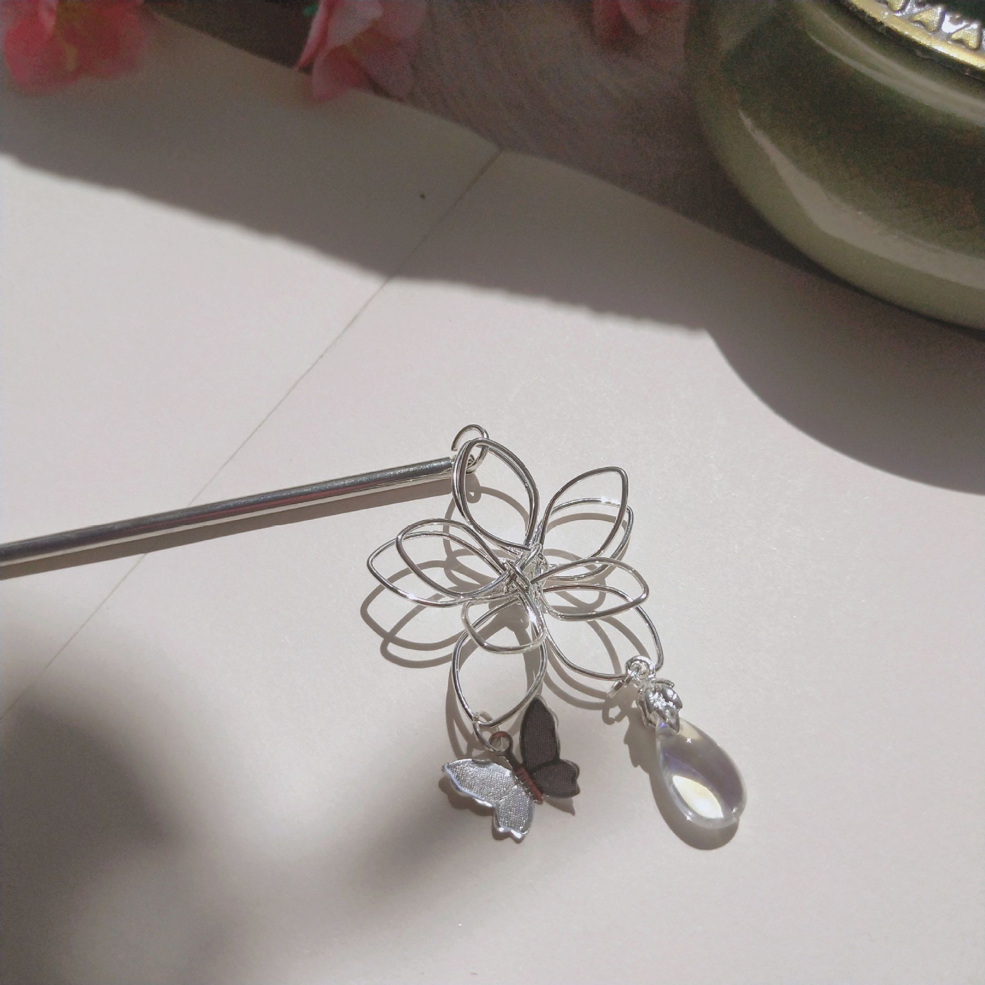 Tian Guan Ci Fu Hairpin Hair Clip Women Tassel Butterfly Flower Trendy Hua Cheng Xie Lian Chain Pendant Girls Hair Jewelry